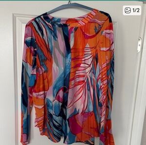 Nic & Zoe Vibrant Tropical Print Blouse XL